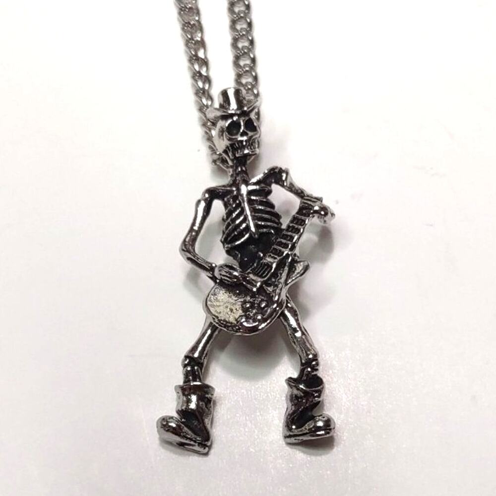 Stainless Necklace Dancing Skeleton Guitar Player Hat Birthday Valentines Gift